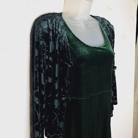 VTG 90s Rabbit Rabbit Burnout Velvet Dress Jacket Set 8 Maxi Whimsygoth Cottage - Picture 11 of 15